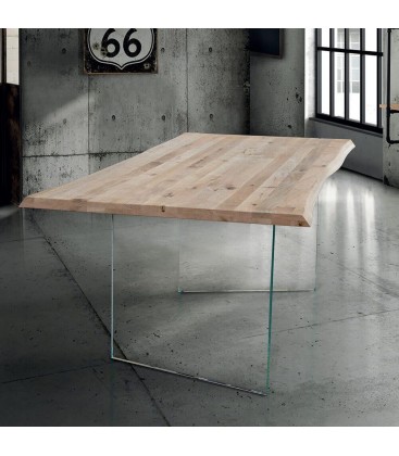 Tavolo moderno in Legno Massello con gambe in vetro
