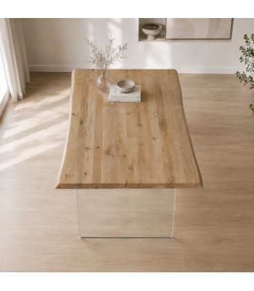 Tavolo piano in legno con gambe vetro