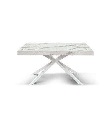 Tavolo allungabile Etna 140/180/220 cm effetto Marmo Statuario con base in metallo Bianco