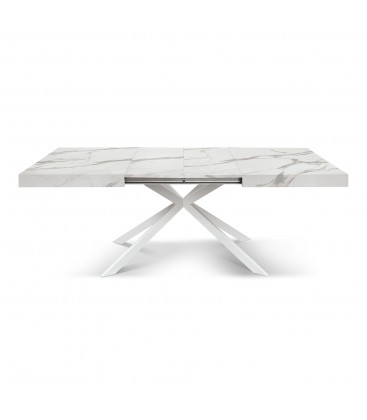 Tavolo allungabile Etna 140/180/220 cm effetto Marmo Statuario con base in metallo Bianco