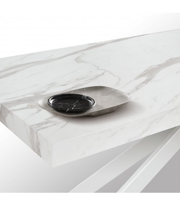 Tavolo allungabile Etna 140/180/220 cm effetto Marmo Statuario con base in metallo Bianco