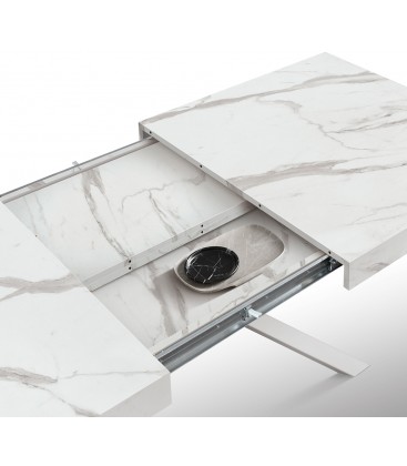 Tavolo allungabile Etna 140/180/220 cm effetto Marmo Statuario con base in metallo Bianco