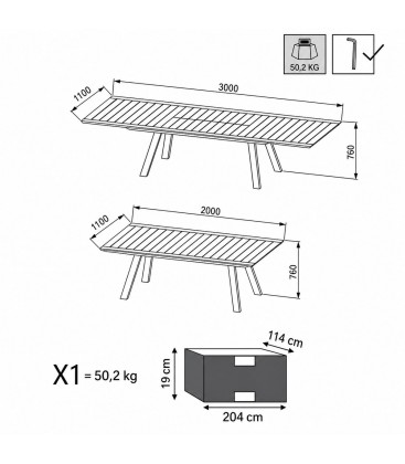 Tavolo da giardino allungabile Egeo XL 200–300 × 110 cm in alluminio