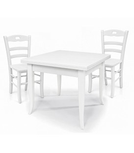 Set Tavolo quadrato allungabile + Sedie Rochelle seduta massello Bianco