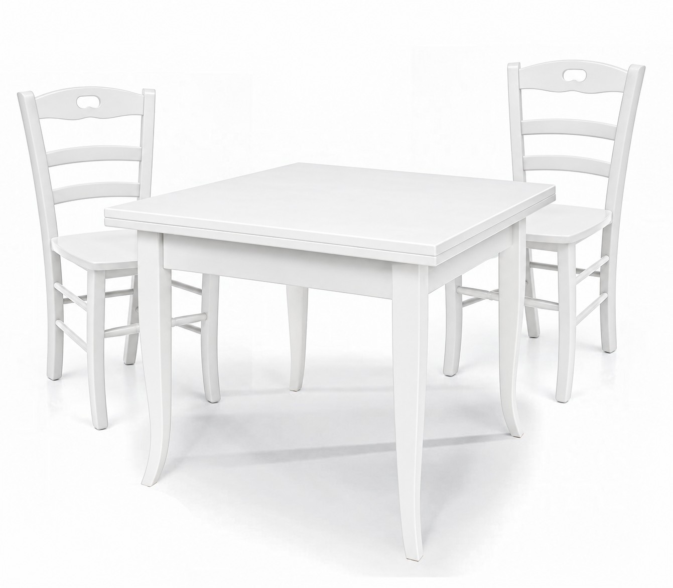 Set Tavolo quadrato allungabile + Sedie Rochelle seduta massello Bianco