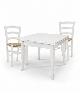 Set Tavolo quadrato allungabile + Sedie Venezia seduta paglia Bianco