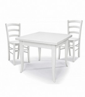 Set Tavolo quadrato allungabile + Sedie Venezia seduta massello Bianco