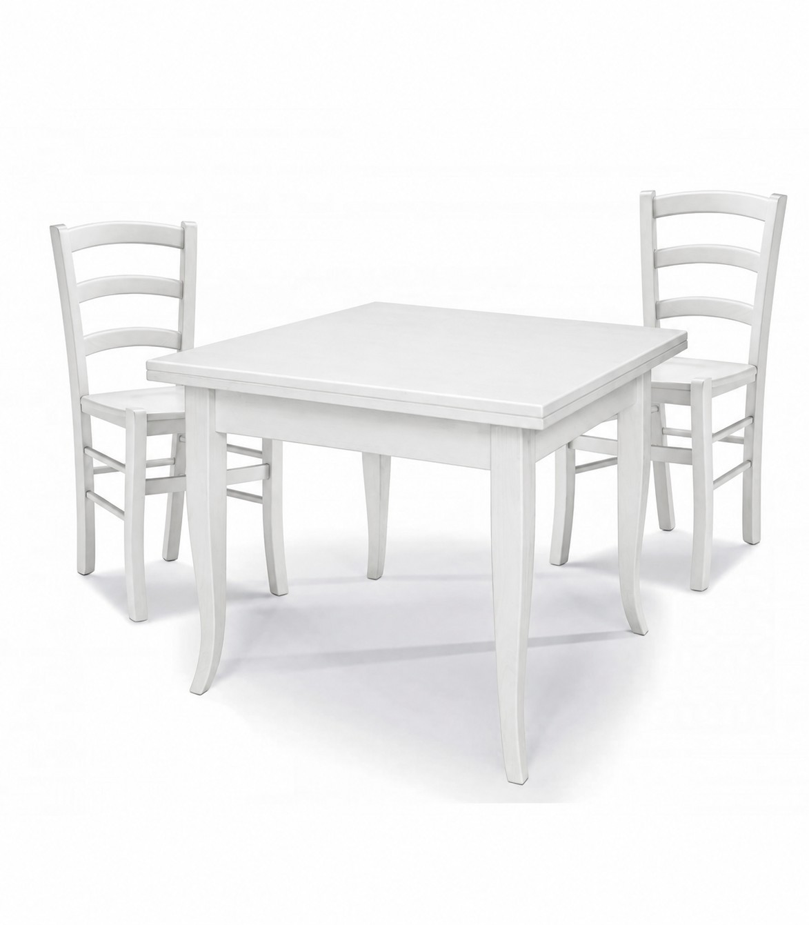 Set Tavolo quadrato allungabile + Sedie Venezia seduta massello Bianco