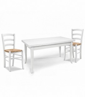 Set Tavolo rettangolare allungabile + Sedie Venezia seduta Paglia Bianco