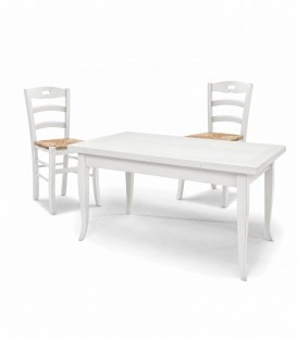 Set Tavolo rettangolare allungabile + Sedie Rochelle seduta paglia Bianco