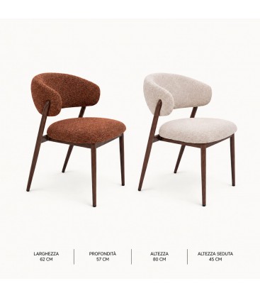 Sedia CASSANDRA in bouclé con struttura effetto noce dimensioni e misure