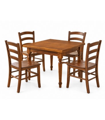 Set Tavolo quadrato allungabile piede tornito + Sedie Venezia seduta massello Noce