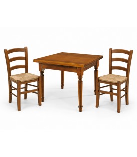 Set Tavolo quadrato allungabile piede tornito + Sedie Venezia seduta paglia Noce
