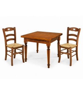 Set Tavolo quadrato allungabile piede tornito + Sedie Rochelle seduta paglia Noce