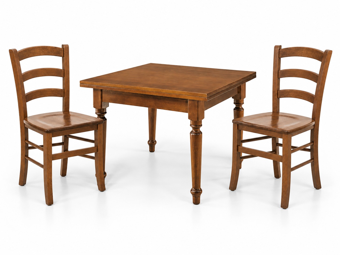 Set Tavolo quadrato allungabile piede tornito + Sedie Venezia seduta massello Noce
