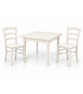 Set Tavolo quadrato allungabile piede tornito + Sedie Venezia seduta massello Bianco