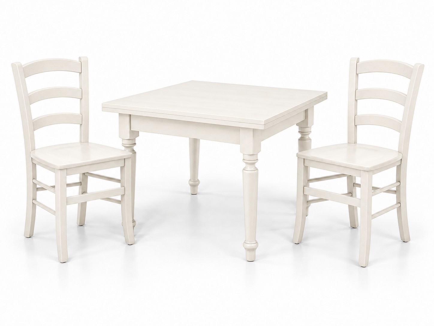 Set Tavolo quadrato allungabile piede tornito + Sedie Venezia seduta massello Bianco
