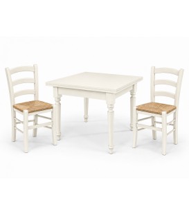 Set Tavolo quadrato allungabile piede tornito + Sedie Venezia seduta paglia Bianco