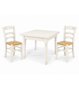 Set Tavolo quadrato allungabile piede tornito + Sedie Rochelle seduta paglia Bianco