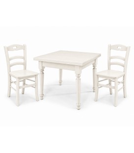 Set Tavolo quadrato allungabile piede tornito + Sedie Rochelle seduta massello Bianco