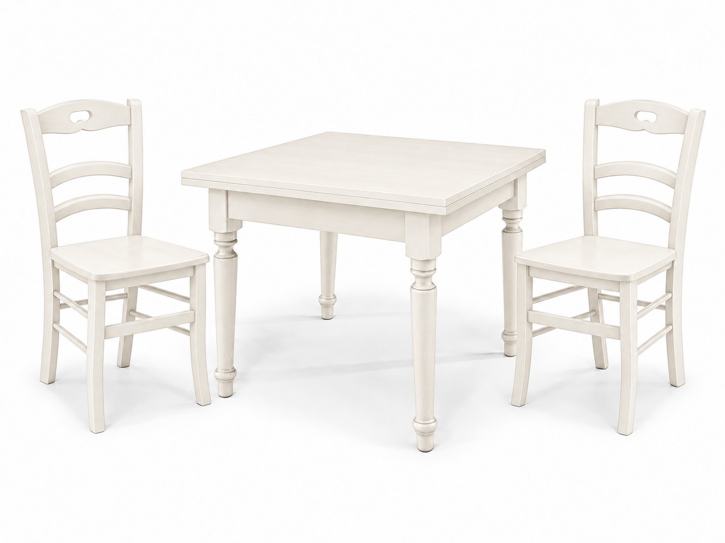 Set Tavolo quadrato allungabile piede tornito + Sedie Rochelle seduta massello Bianco