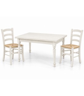 Set Tavolo rettangolare allungabile + Sedie Venezia seduta Paglia Bianco