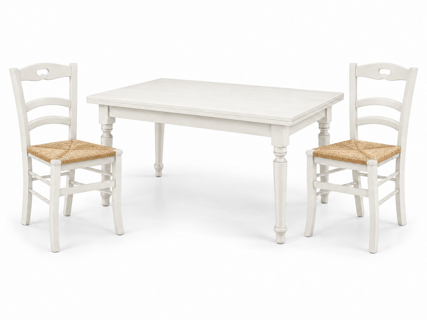 Set Tavolo rettangolare allungabile + Sedie Rochelle seduta paglia Bianco