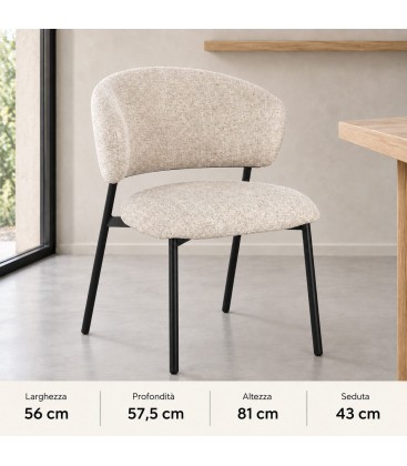 Sedia Prisca nero/sand – con rivestimento effetto mélange dimensioni e misure