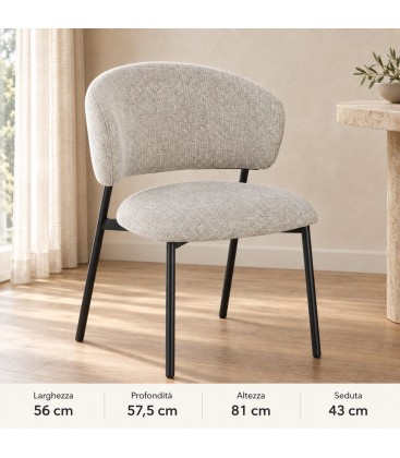 Sedia Prisca nero/rock – con rivestimento effetto mélange dimensioni e misure