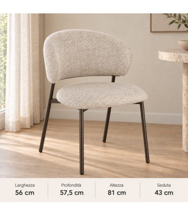 Sedia Prisca bronzo/sand – con rivestimento effetto mélange dimensioni e misure