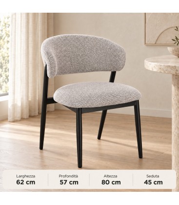 Sedia Cassandra nero/grigio – con rivestimento effetto bouclé dimensioni e misure