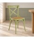 Sedia Cross verde in legno di olmo con seduta in rattan