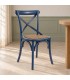 Sedia Cross blu in legno di olmo con seduta in rattan