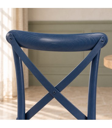 Dettaglio materiali e finiture di Sedia Cross blu – con struttura in legno di olmo