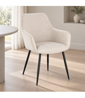 Sedia con braccioli Cora nero/beige – con rivestimento in poliestere ambientato