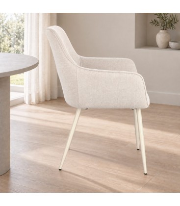 Sedia con braccioli Cora beige/beige – con rivestimento in poliestere