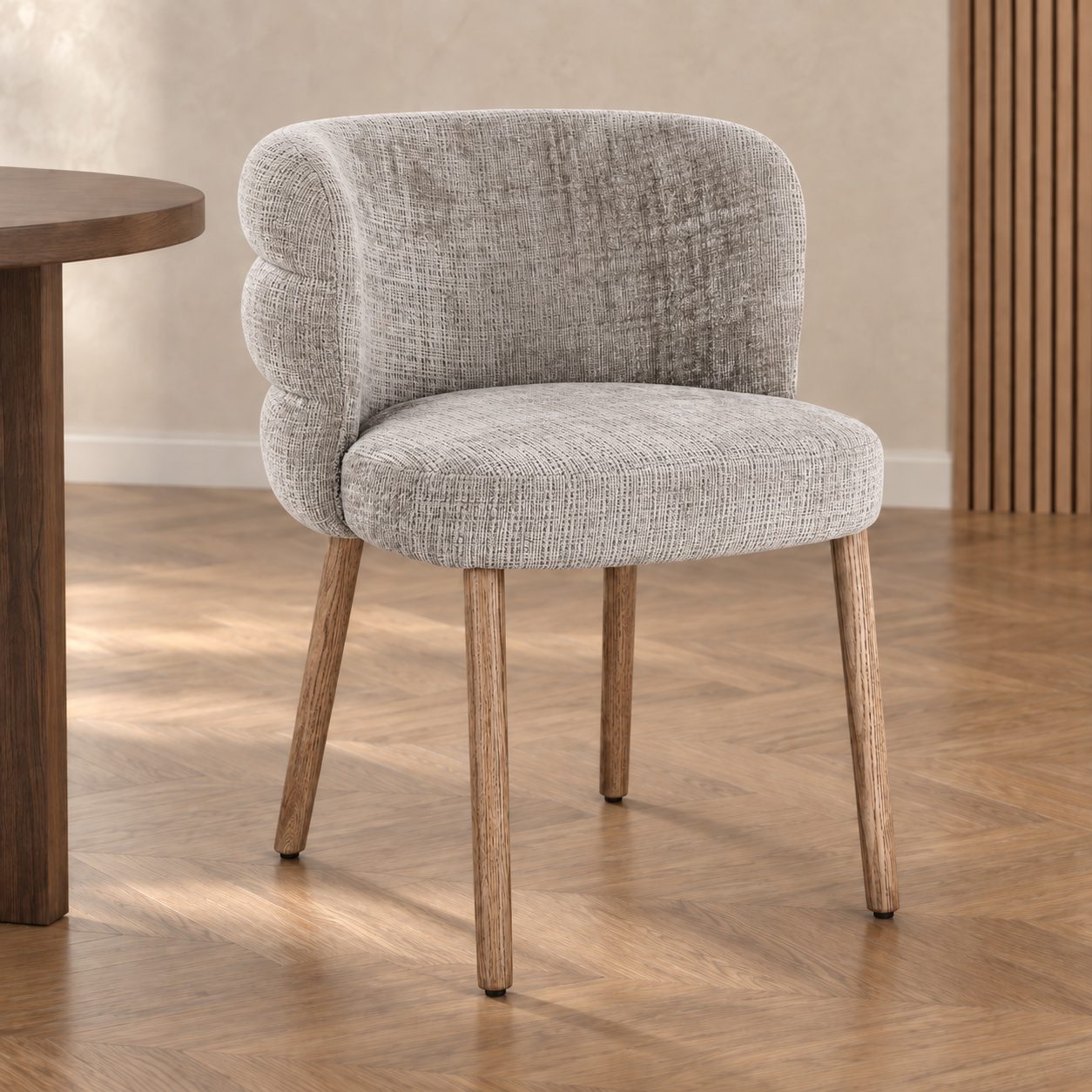 Sedia con braccioli Ilma cenere/rovere – con rivestimento in poliestere ambientato