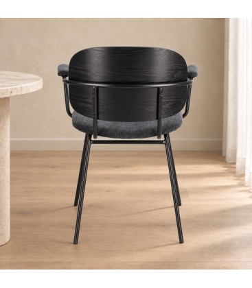 Sedia con braccioli Sienna grigio scuro – con rivestimento in poliestere vista da un altra angolazione