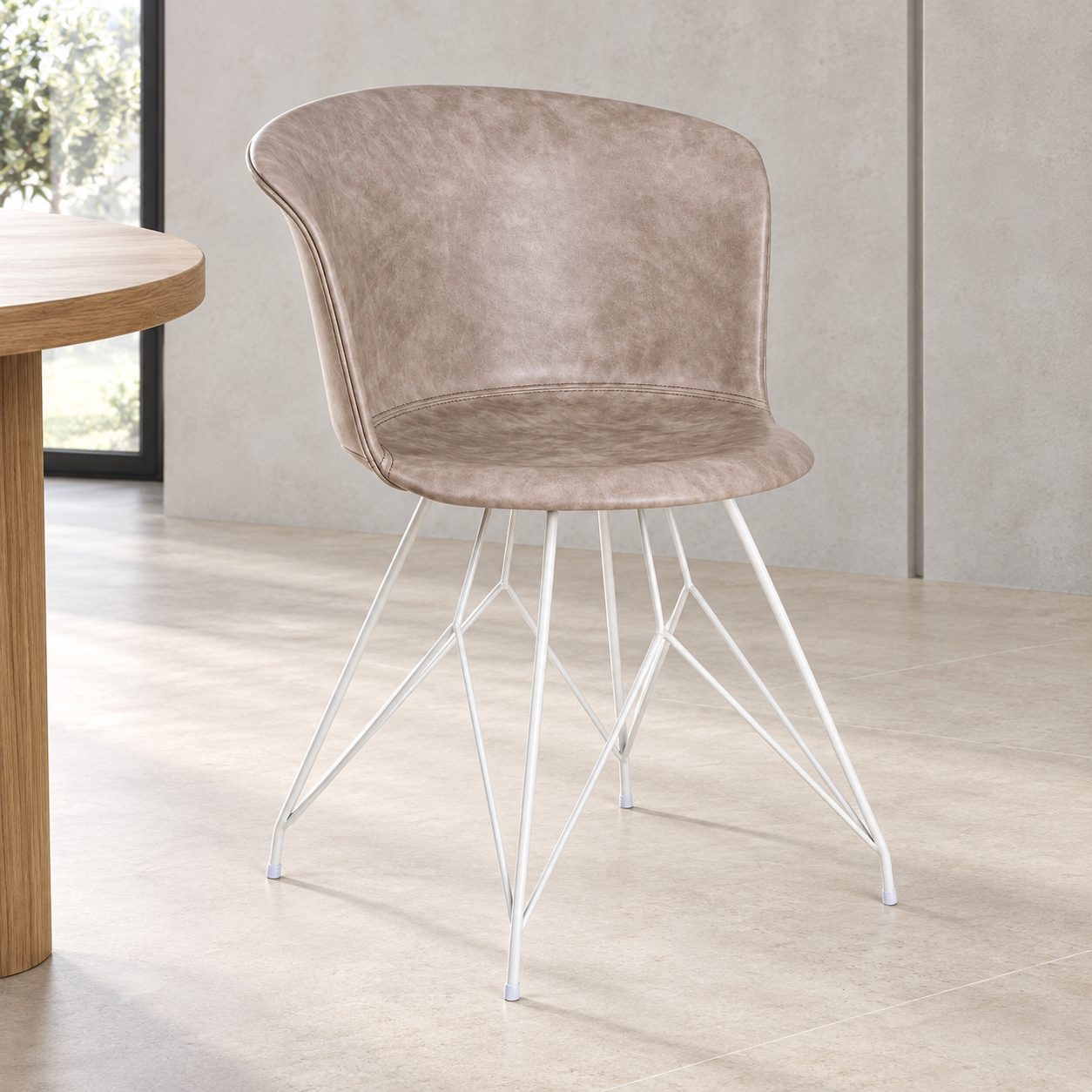 Sedia Loft bianco PU beige vintage – con elementi in polipropilene