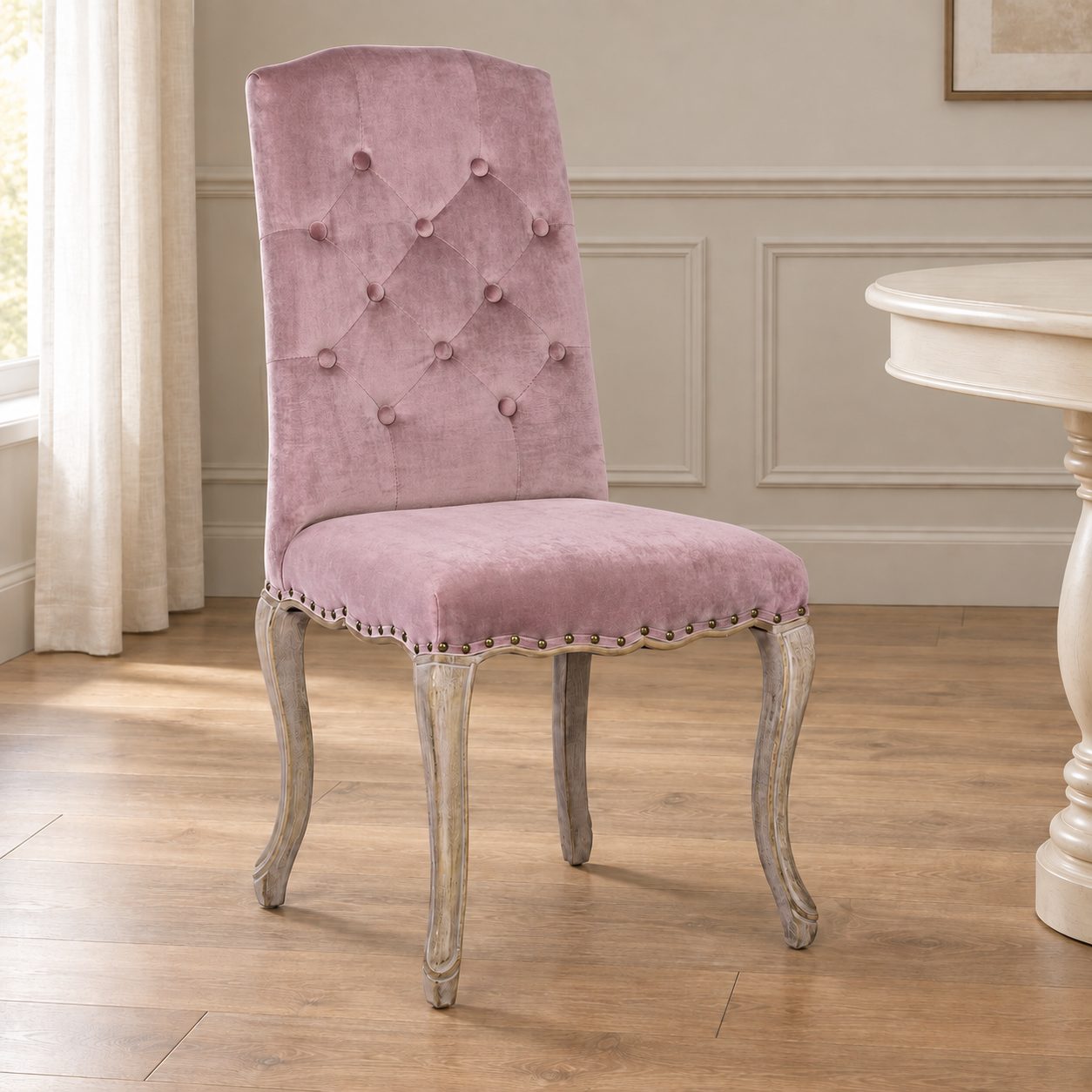 Sedia Diva woodrose – con rivestimento effetto velluto ambientato