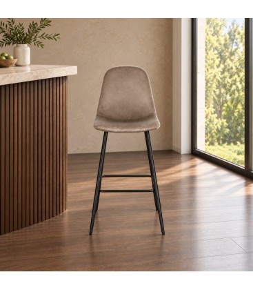 Sgabello bar New Irelia 44a - 53b - 112h - 75h1 - Nero / velluto tortora - vista aggiuntiva