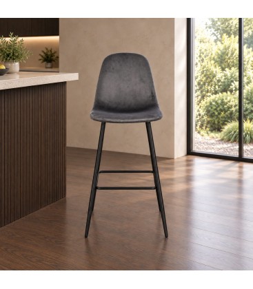 Sgabello bar New Irelia 44a - 53b - 112h - 75h1 - Nero / velluto grigio scuro - vista aggiuntiva