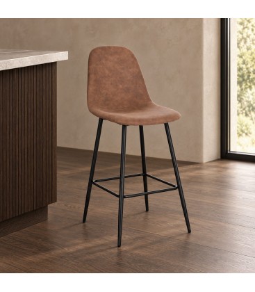 Sgabello bar New Irelia 44a - 53b - 112h - 75h1 - Nero / microfibra cognac - vista ambientata principale