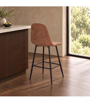 Sgabello bar New Irelia 44a - 53b - 112h - 75h1 - Nero / microfibra cognac - vista ambientata alternativa