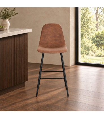 Sgabello bar New Irelia 44a - 53b - 112h - 75h1 - Nero / microfibra cognac - vista aggiuntiva