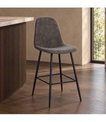 Sgabello bar New Irelia 44a - 53b - 112h - 75h1 - Nero / microfibra grigio scuro - vista ambientata principale