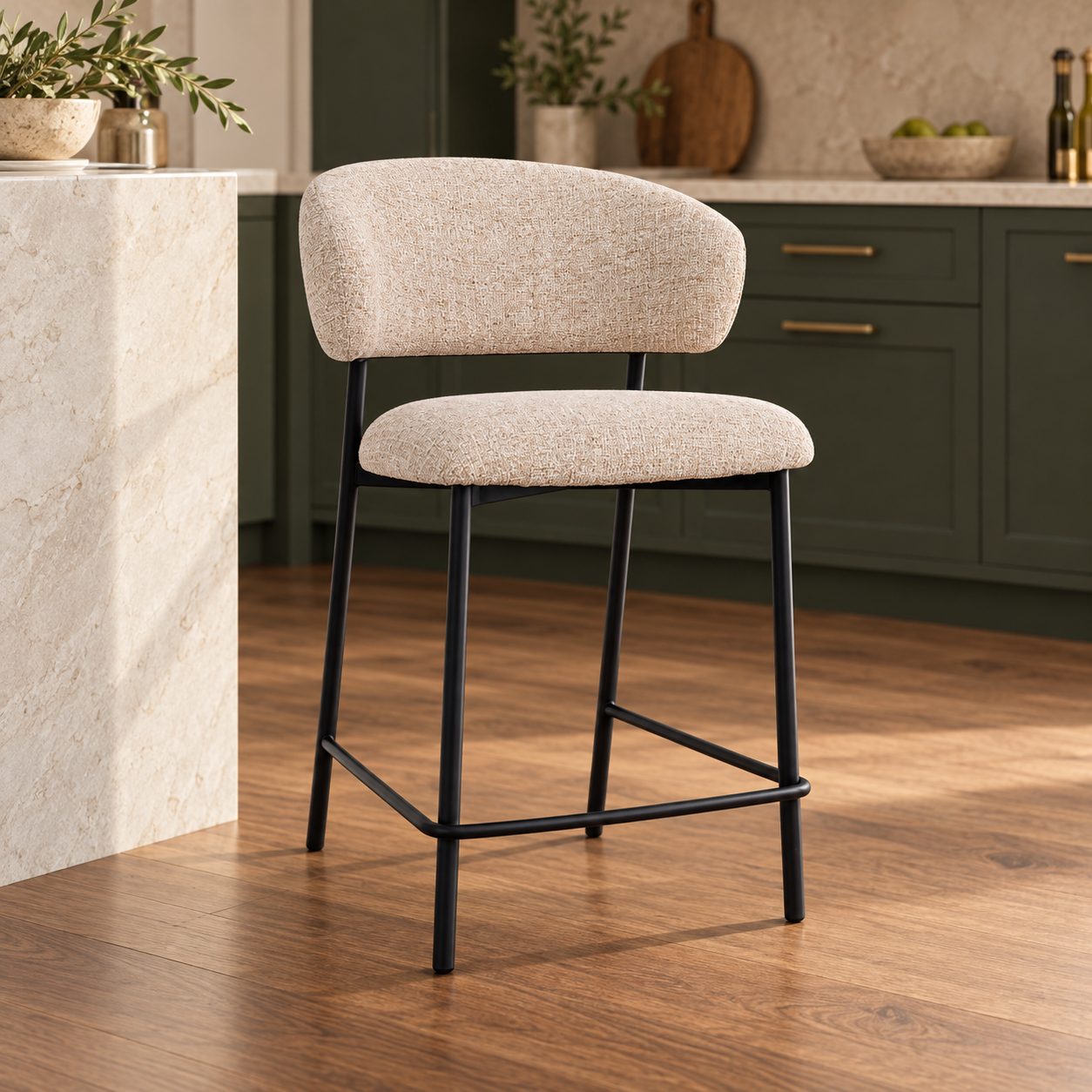 Sgabello cucina Prisca 57a - 60.5b - 95h - 65.5h1 - Nero / Sand - vista ambientata principale
