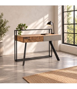 Scrivania Manchester con 2 cassetti, legno di mango e acciaio