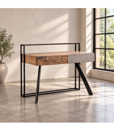 Scrivania Manchester con 2 cassetti, legno di mango e acciaio