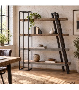 Libreria Manchester in legno di mango e acciaio